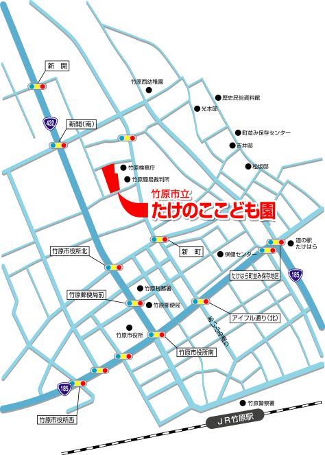 竹原市立たけのここども園の地図のイラスト