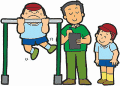 鉄棒をしている子供と見守る大人のイラスト