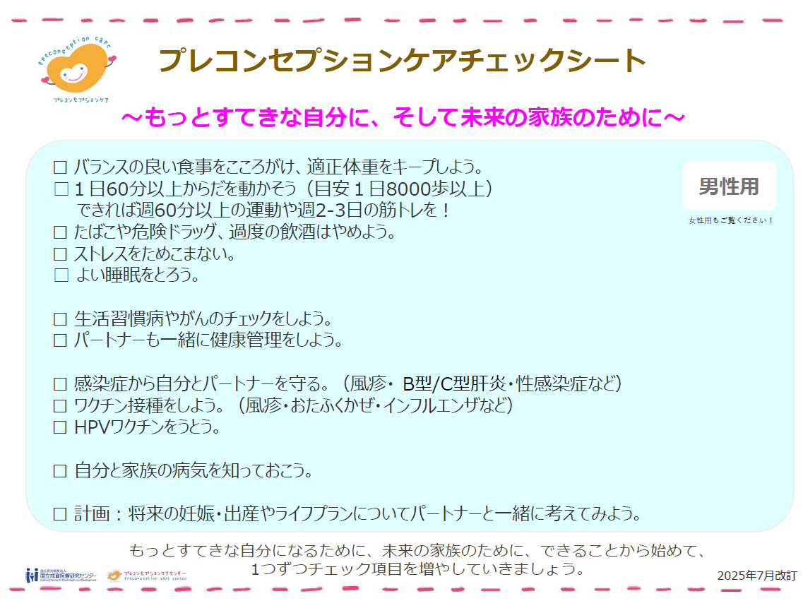 プレコンチェックシート（男性用）
