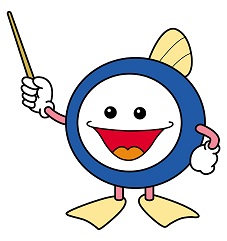 下水道マスコットキャラクター「スイスイ」が手に指示棒を持って笑っているイラスト