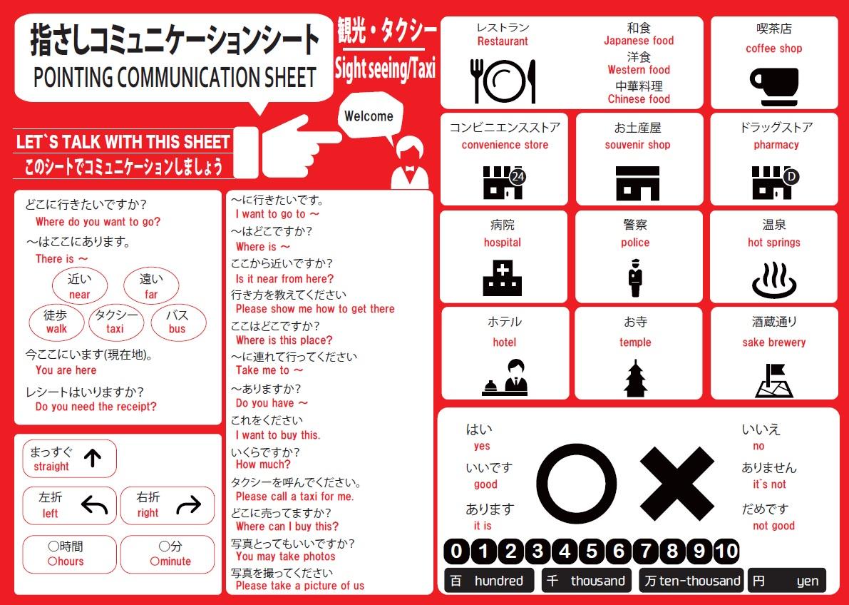 指差しコミュニケーションシート 【観光・タクシー編】の見本